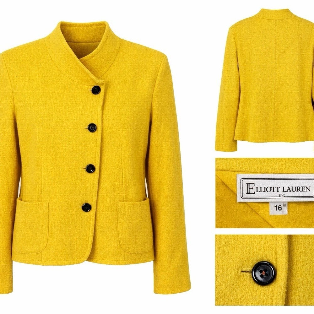 Elliott Lauren Vintage Asymmetrical Jacket Coat USA Unique Wool Blend Yellow 16